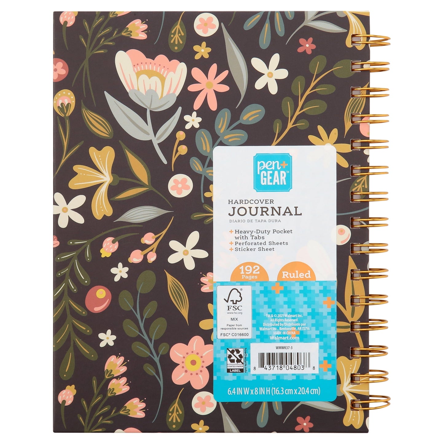 6. 4X8 Hardcover Journal, Floral,Includes Sticker Sheet and Heavy-Duty Pocket