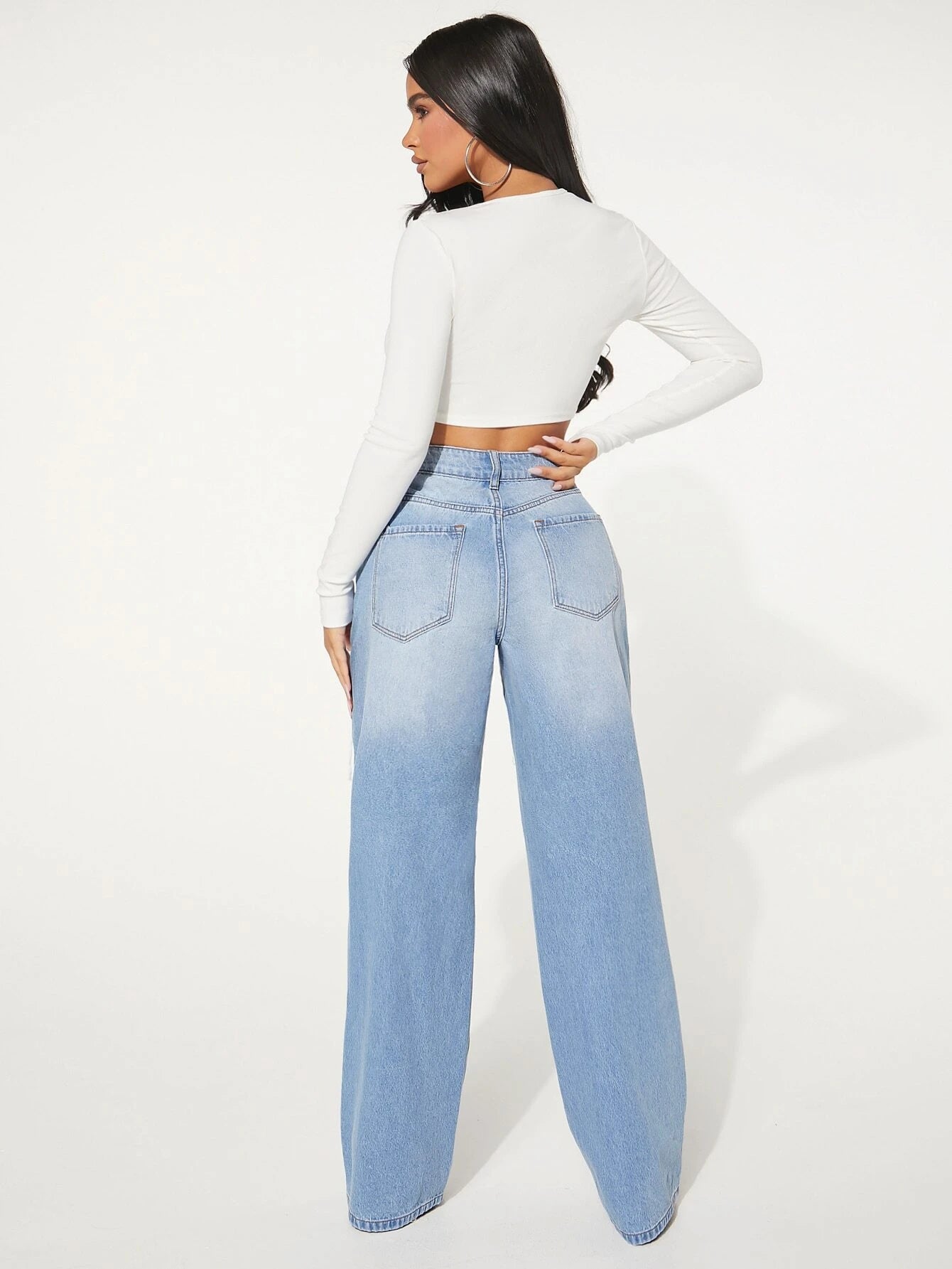 SHEIN SXY Single Button Cut Out Ripped Frayed Wide Leg Jeans