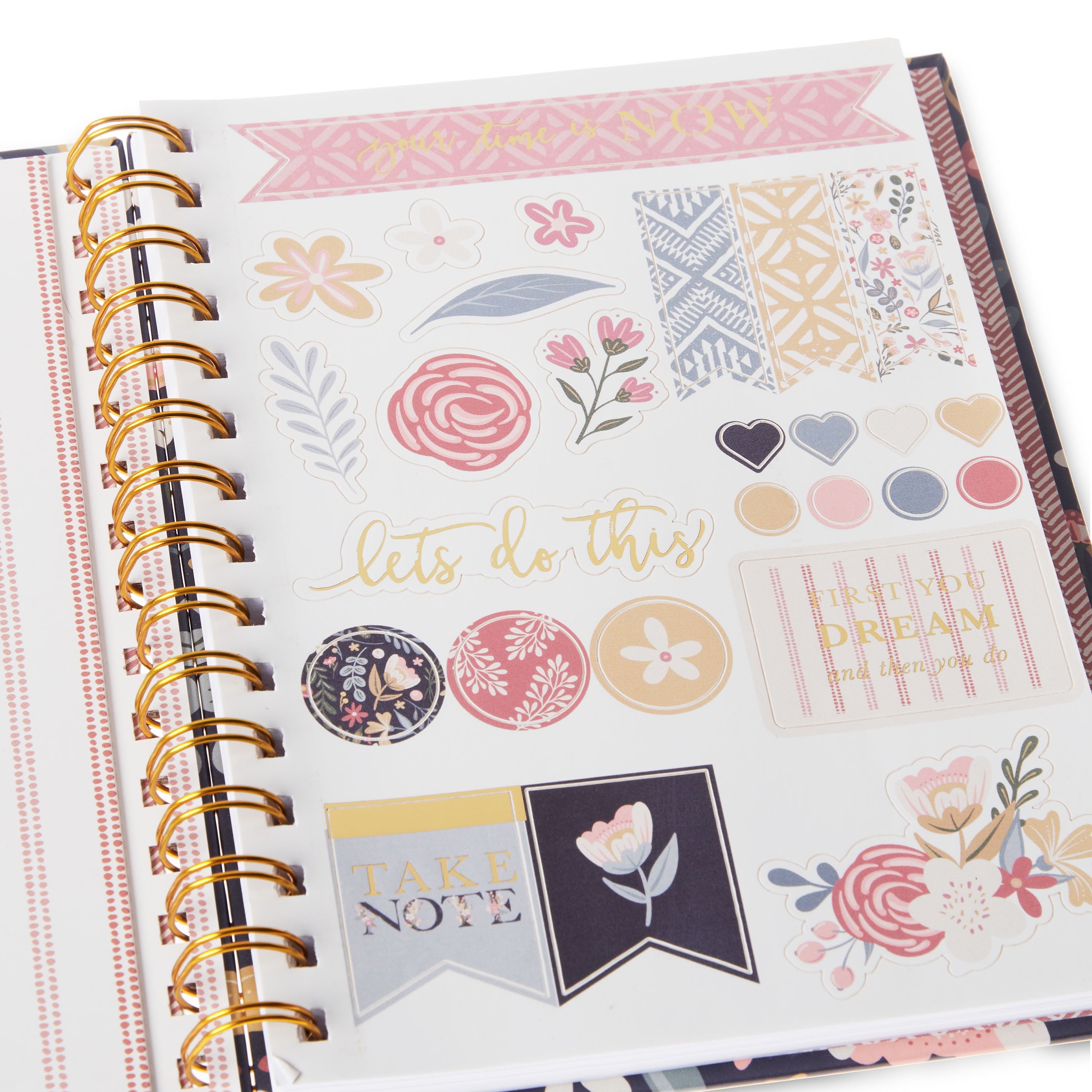 6. 4X8 Hardcover Journal, Floral,Includes Sticker Sheet and Heavy-Duty Pocket